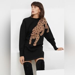 & Other Stories Paris Atelier Black Sweater Dress Leopard Detail Size XS